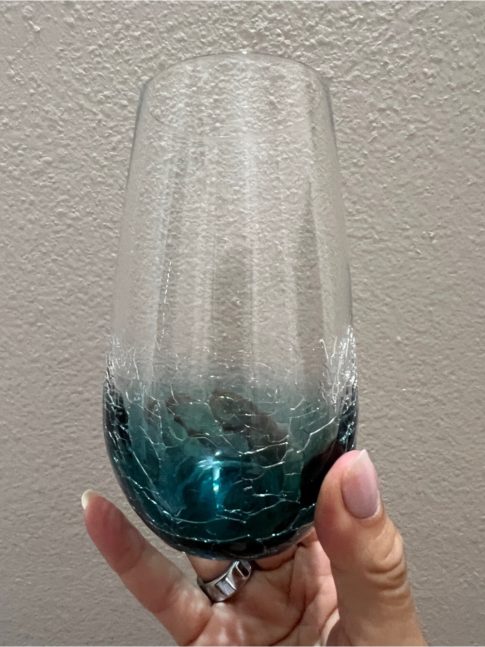 Pier 1 Blue Crackle Glass Teal Tumblers - Set of 6 Excellent Condition - Picture 2 of 8